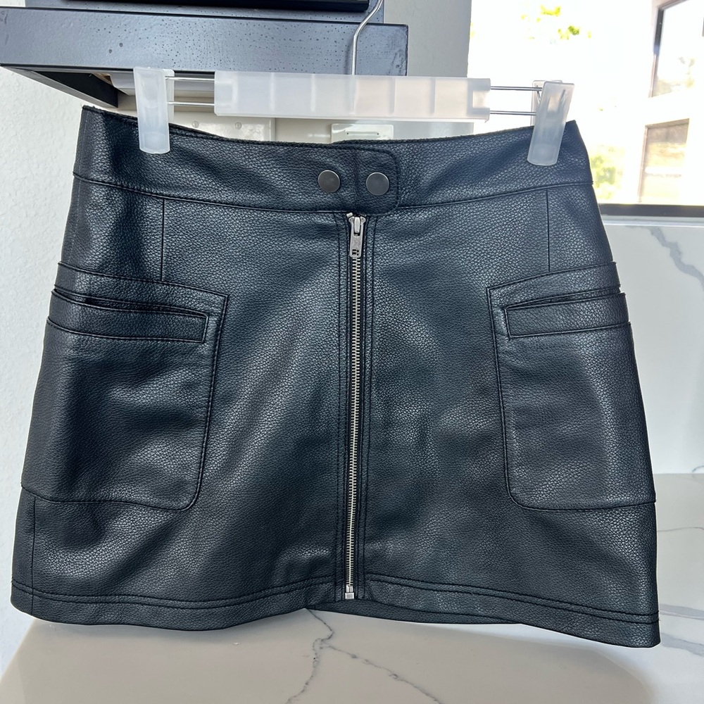 Free People Black Leather Mini Skirt